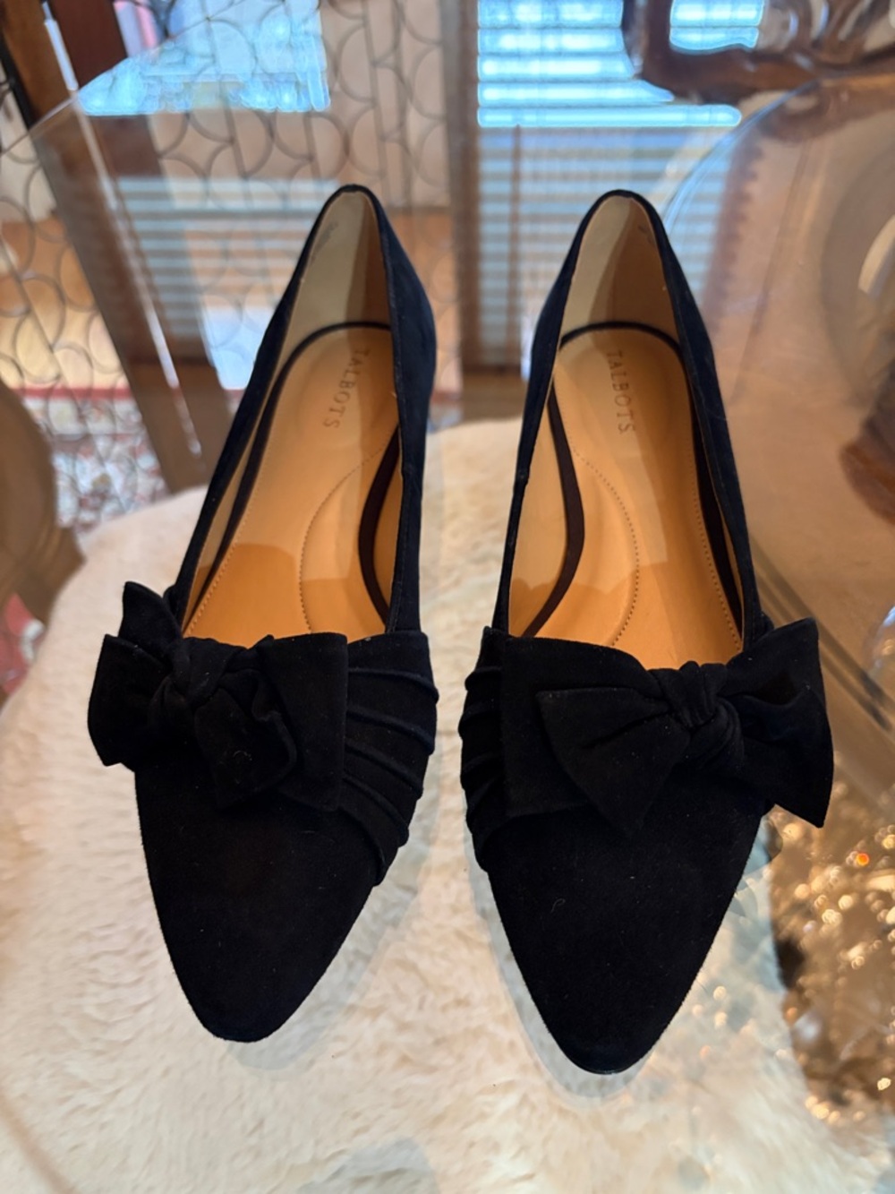 Sam Edelman Black Suede Pointed-Toe Bow Flats